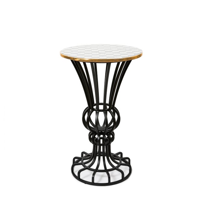 Sterling Check Pedestal Accent Table