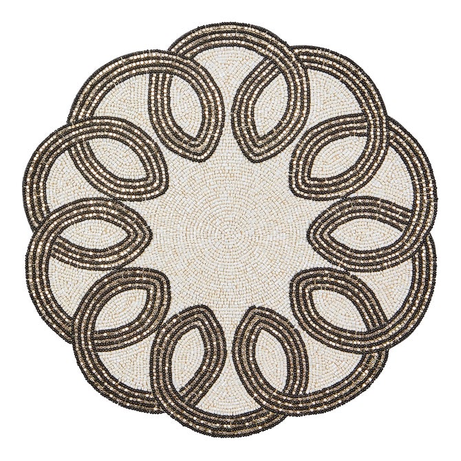 Scalloped Black & White Beaded Placemat