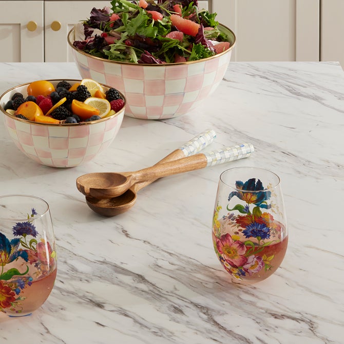 Sterling Check Wood Salad Servers