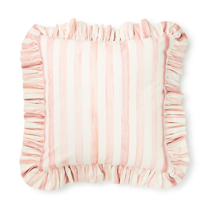 Rosy Stripe Ruffle Throw Pillow