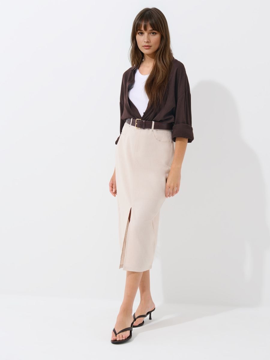 Czarna spódnica midi z lnu i wiskozy