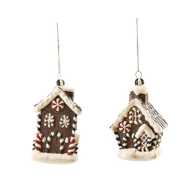 Gingerbread Glass House Ornaments, Set of 2