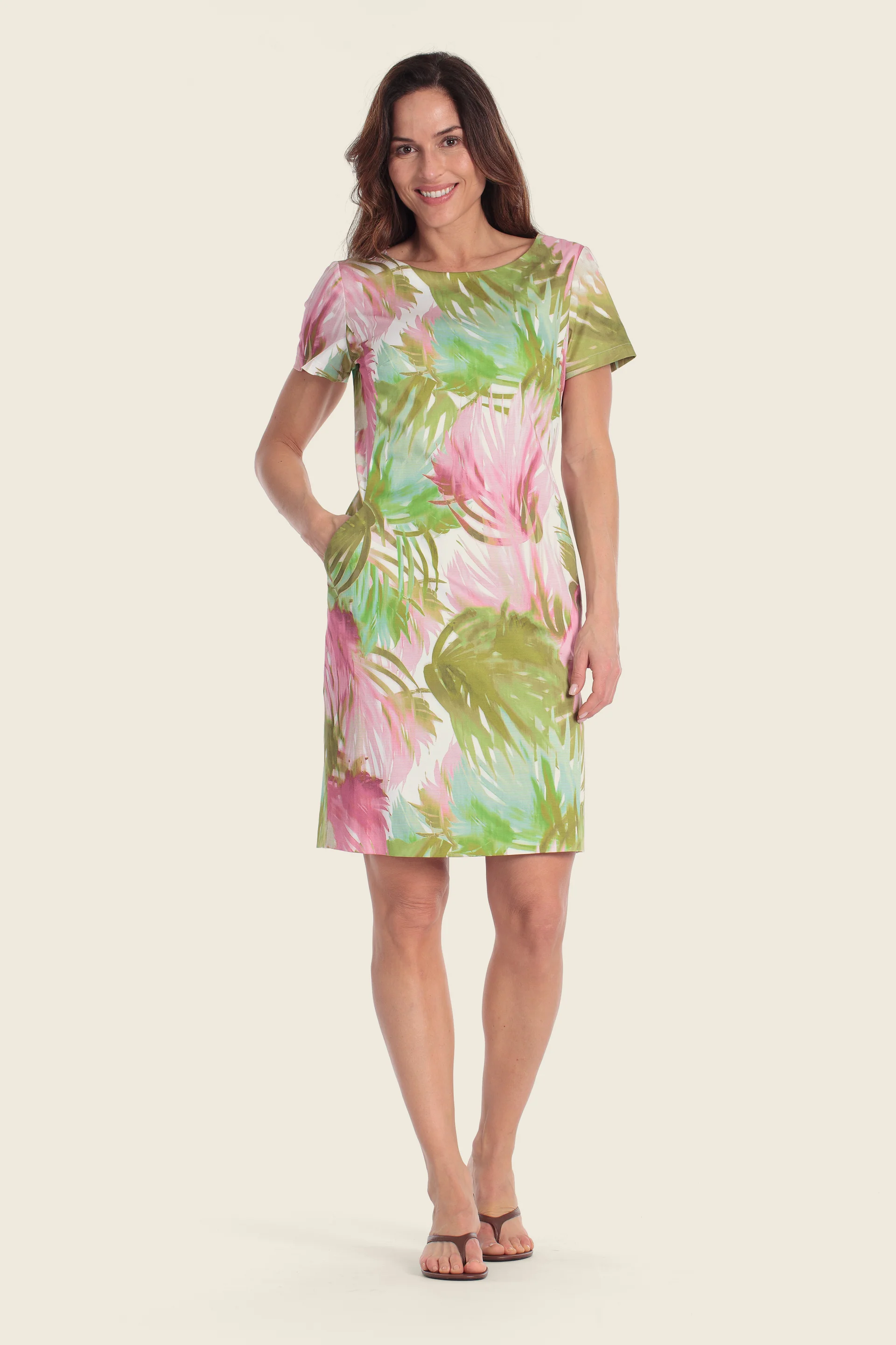 Bedrucktes Stretch-Baumwollkleid mit tropischem Muster