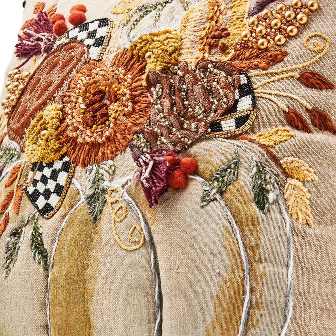Autumn Frost Beaded Pumpkin Throw Pillow