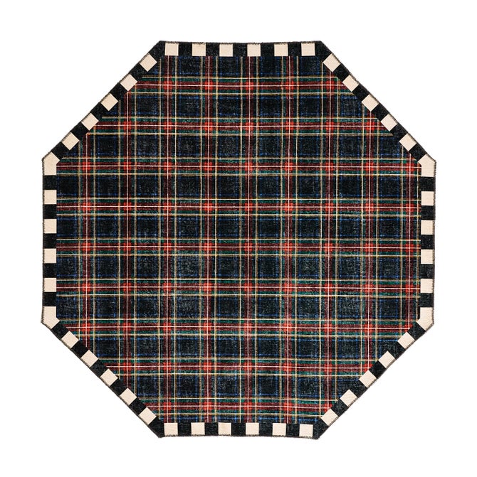 Stewart Tartan Black 6' Octagon Washable Rug