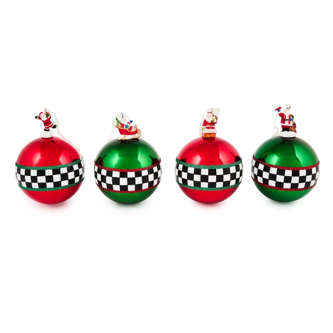 Check It Out Santa Glass Ball Ornaments, Set of 4
