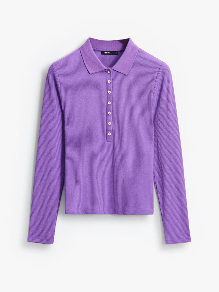 Fioletowy longsleeve polo
