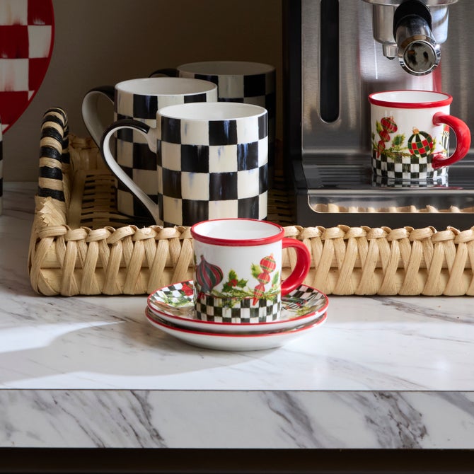 Deck the Halls Espresso Cup & Saucer, Set of 2