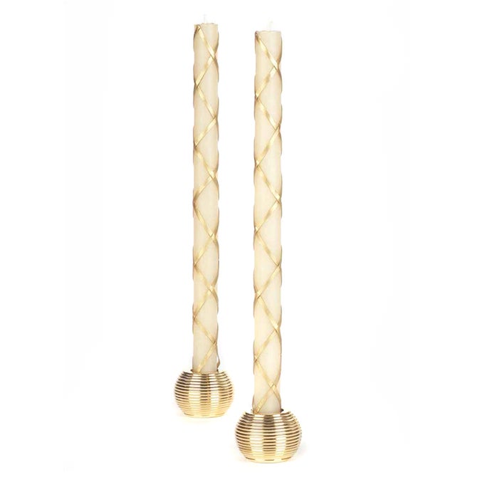 Fishnet Gold Dinner Candles, Set of 2