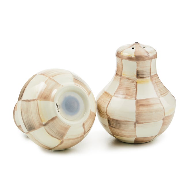 Mocha Check Salt & Pepper Shakers