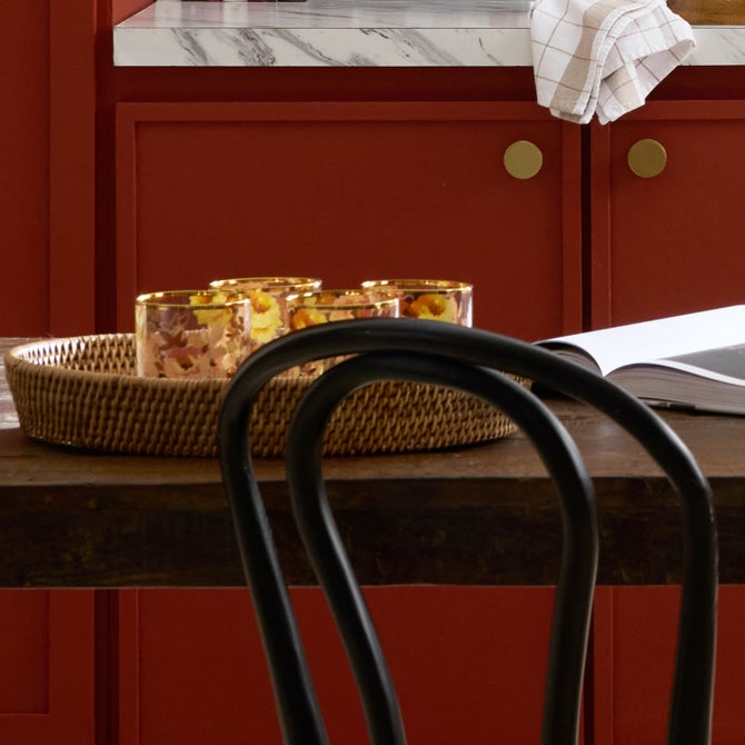 Mocha Check Enamel & Rattan Small Tray