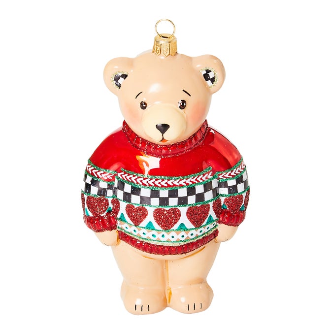 Cozy Christmas Sweater Bear Glass Ornament