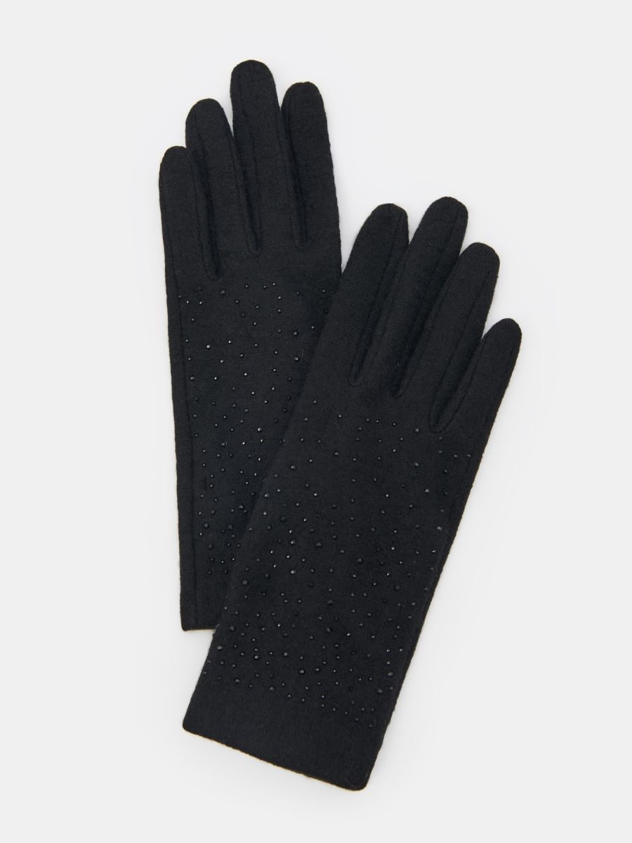 Czarne rękawiczki z wełną