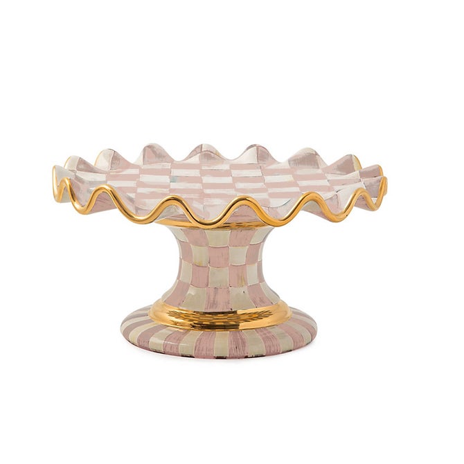 Rosy Check Ceramic Fluted Cake Stand
