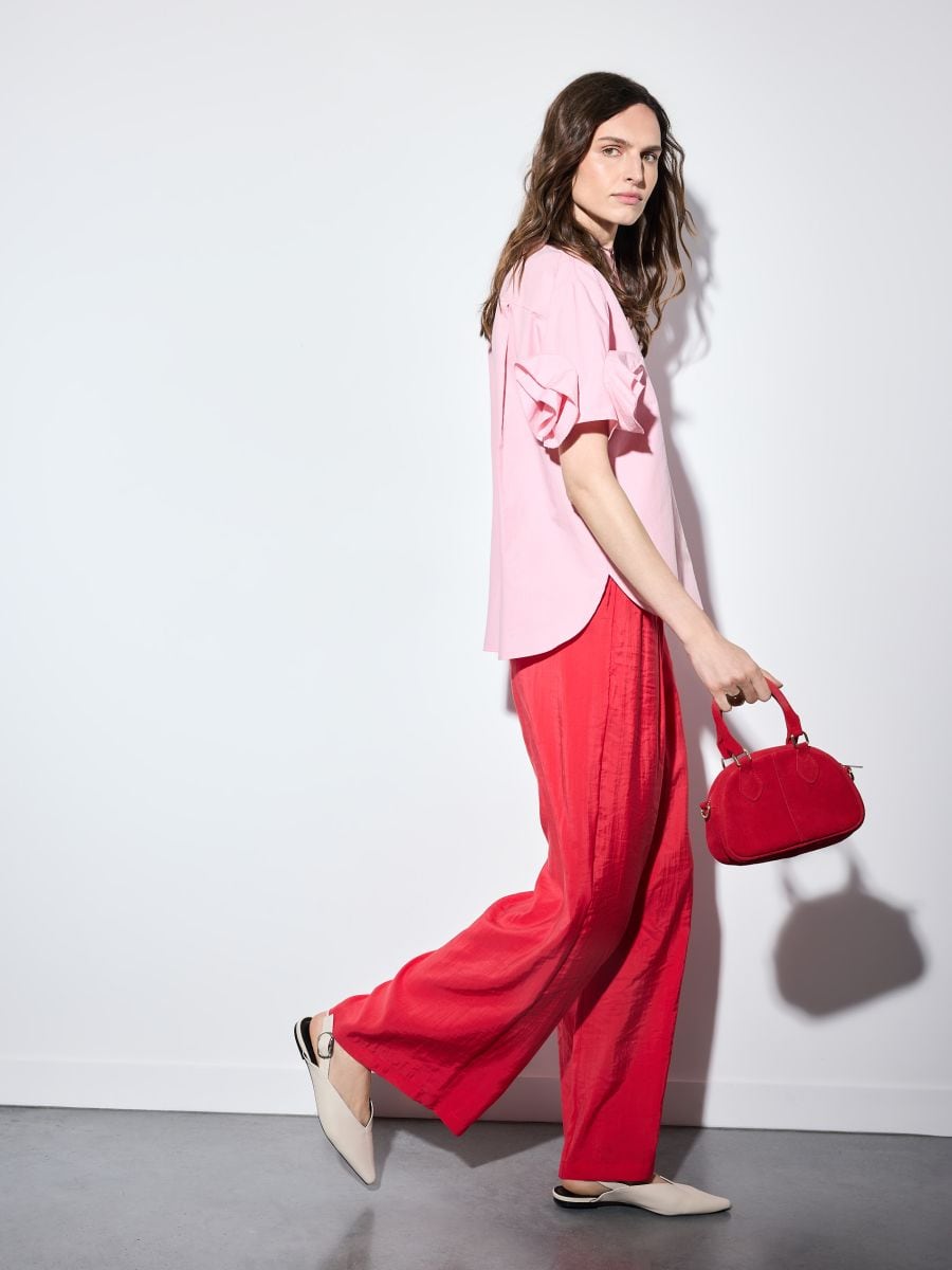 Czerwone spodnie wide leg z modalem