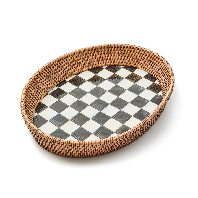 Courtly Check Large Enamel & Rattan Serving Tray
