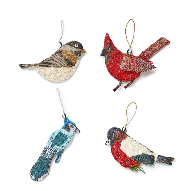Bird Beaded Ornaments, Set of 4