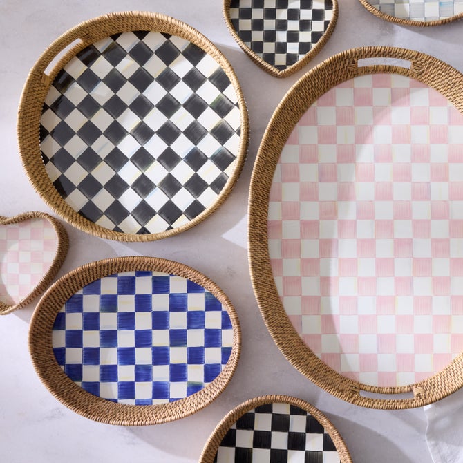 Check Enamel & Rattan Tray
