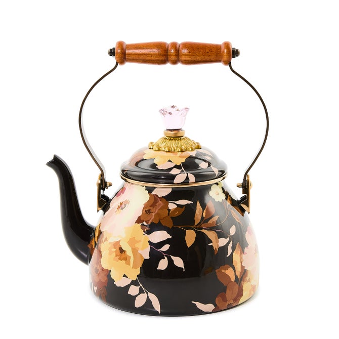 Wild Rose White 2 Quart Tea Kettle