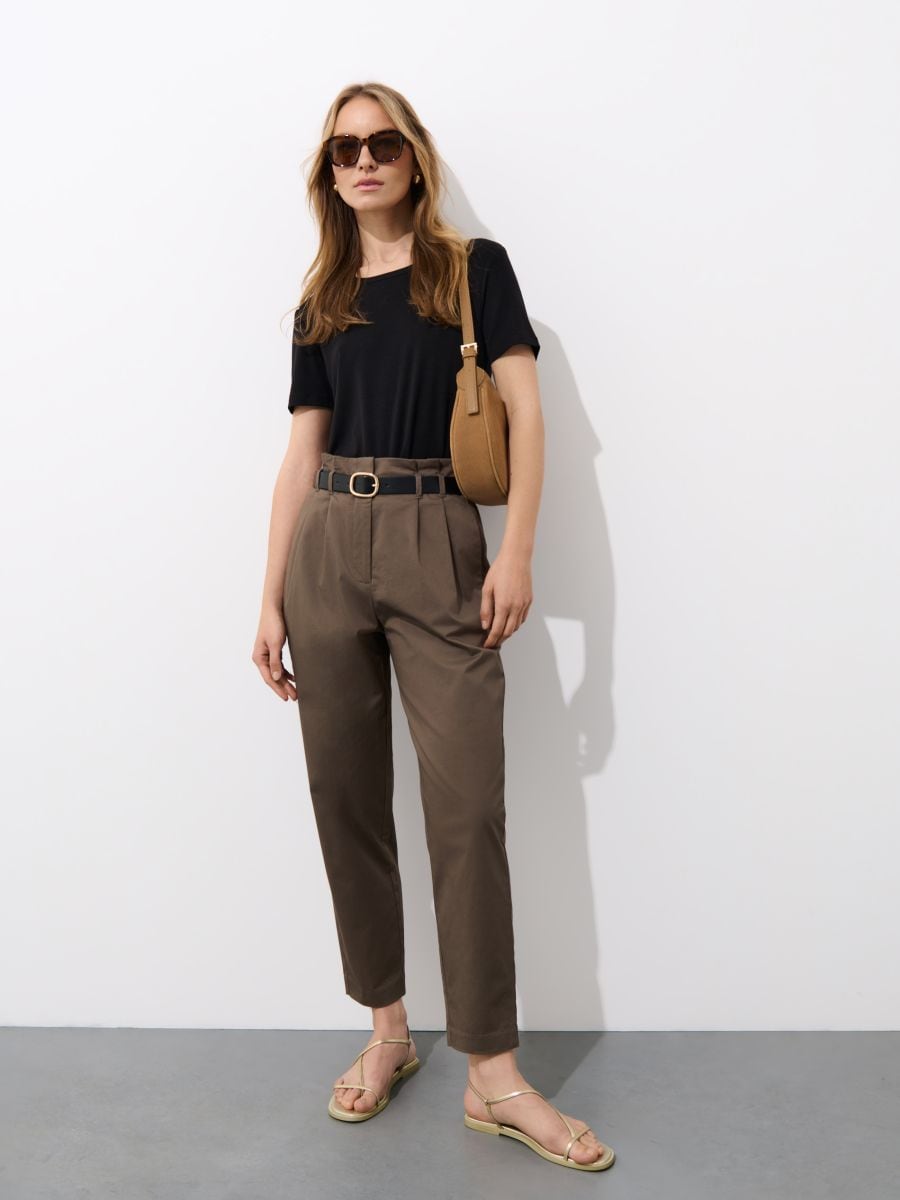 Granatowe spodnie paperbag