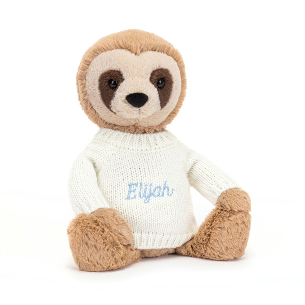 Bashful Sloth With Personalised Cream Jumper