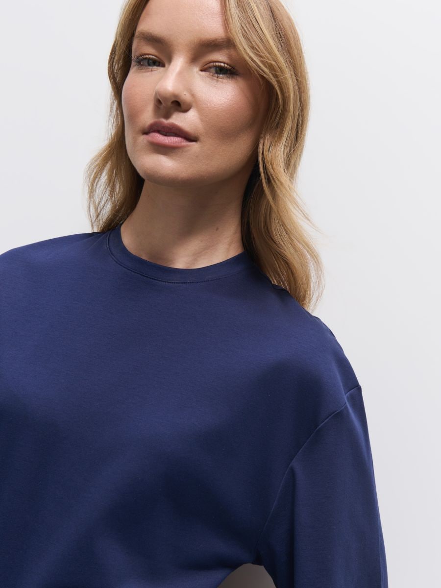 Granatowy t-shirt z bawełny merceryzowanej