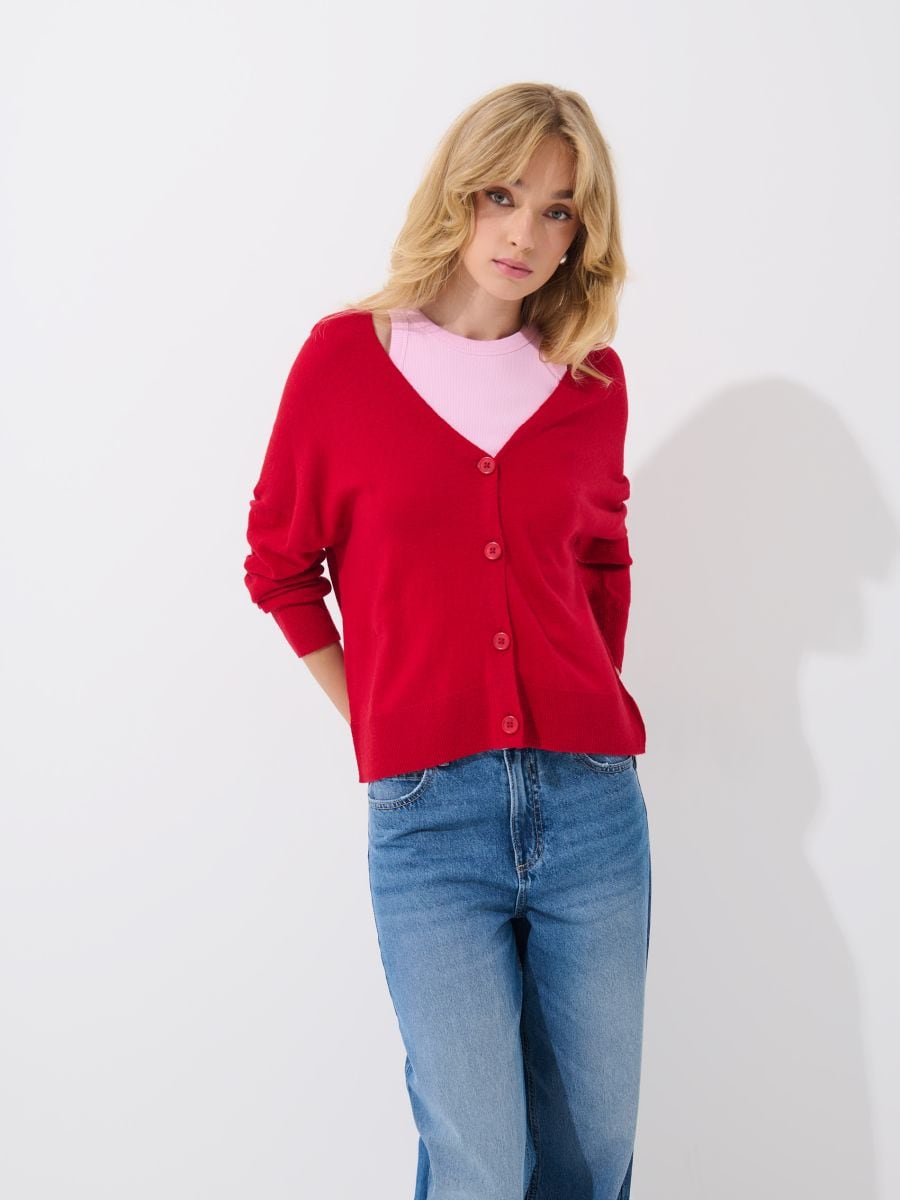 Czerwony kardigan z wełną