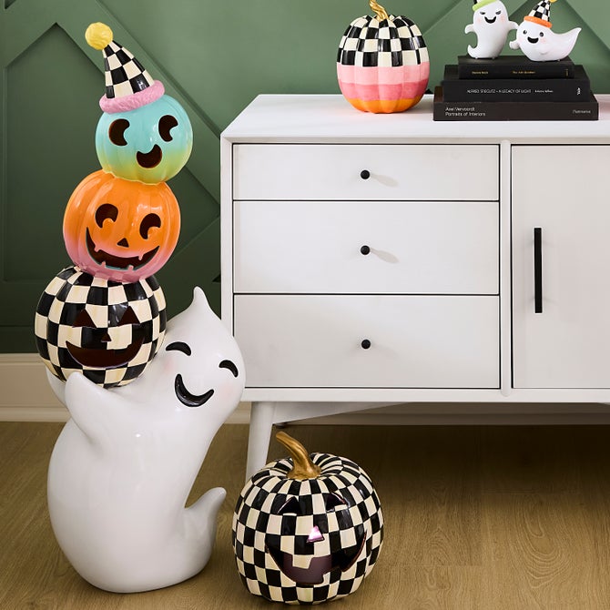 Trick or Treat Illuminated Ghost with Pumpkins Figure