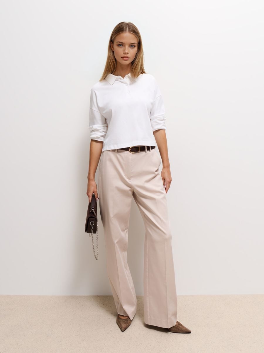 Beżowe spodnie wide leg