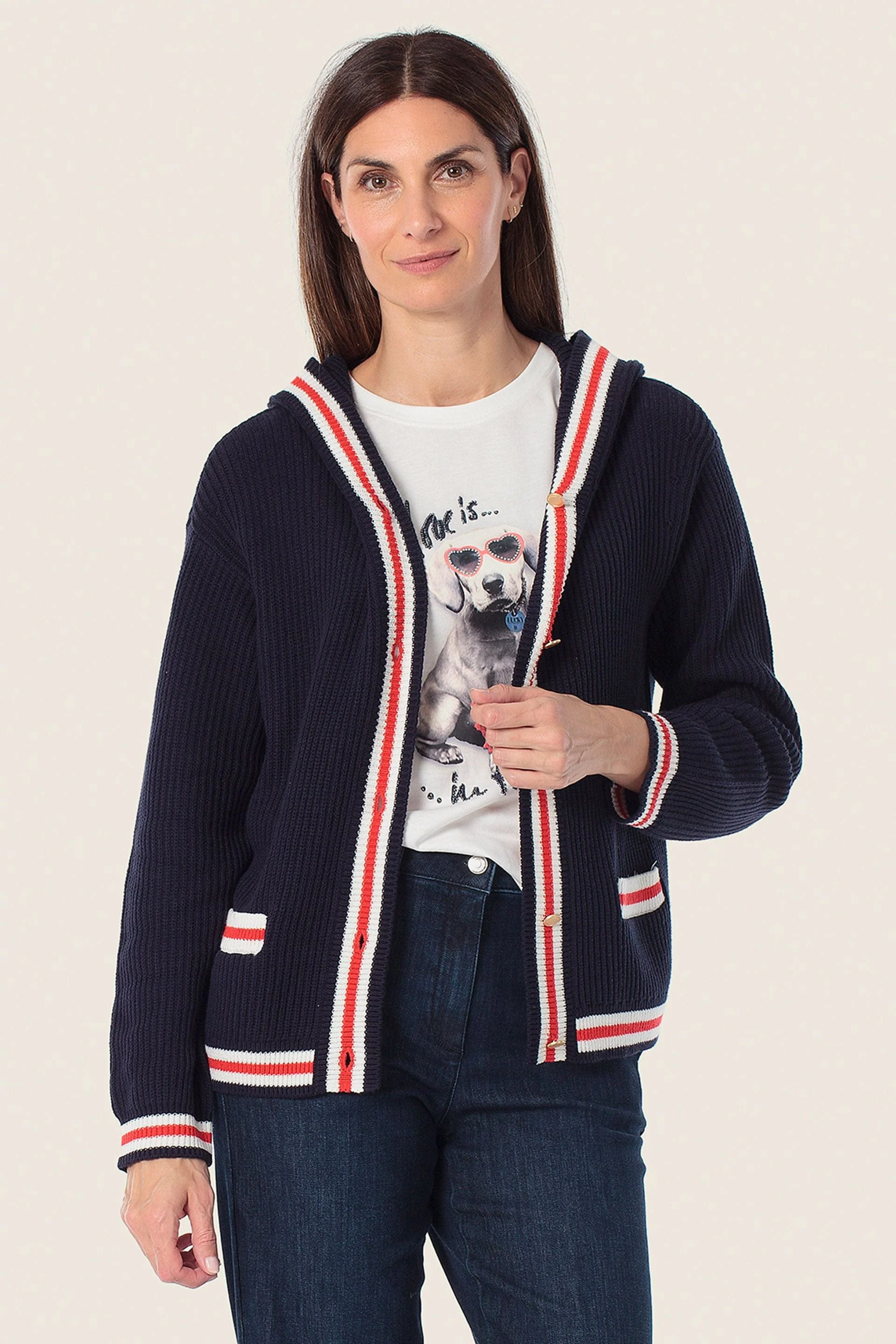 Strickjacke mit Streifen & Kapuze