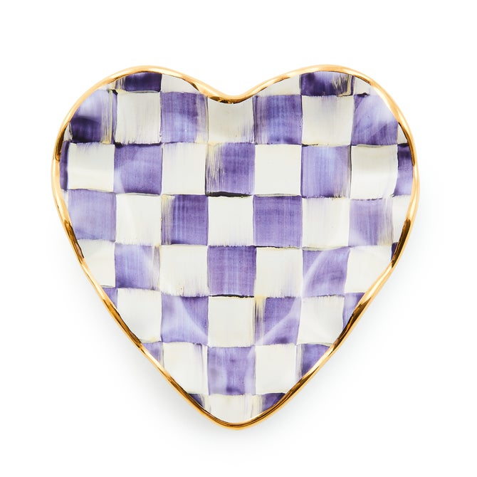 Plum Check Fluted Ceramic Heart Plate