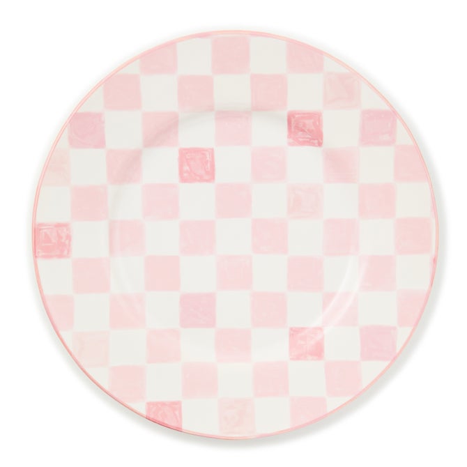 Pink Check Dinner Plate