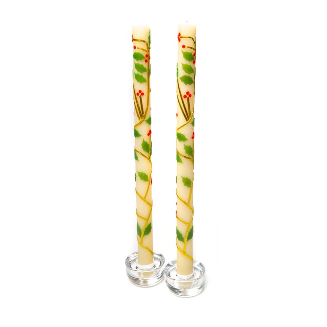 Holly Dinner Candles, Set of 2