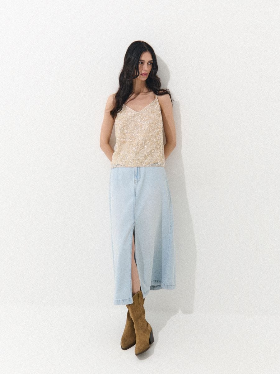 Jeansowa spódnica midi