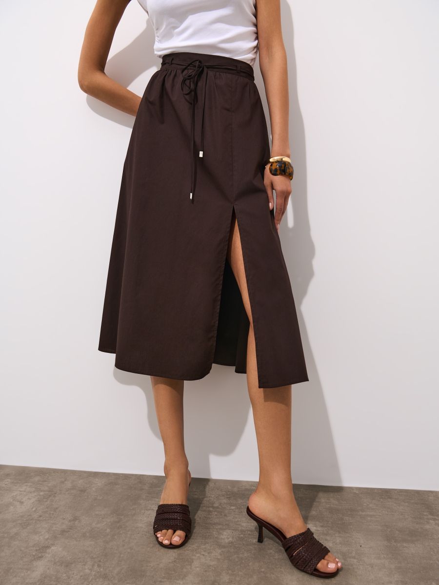 Bawełniana czekoladowa spódnica midi
