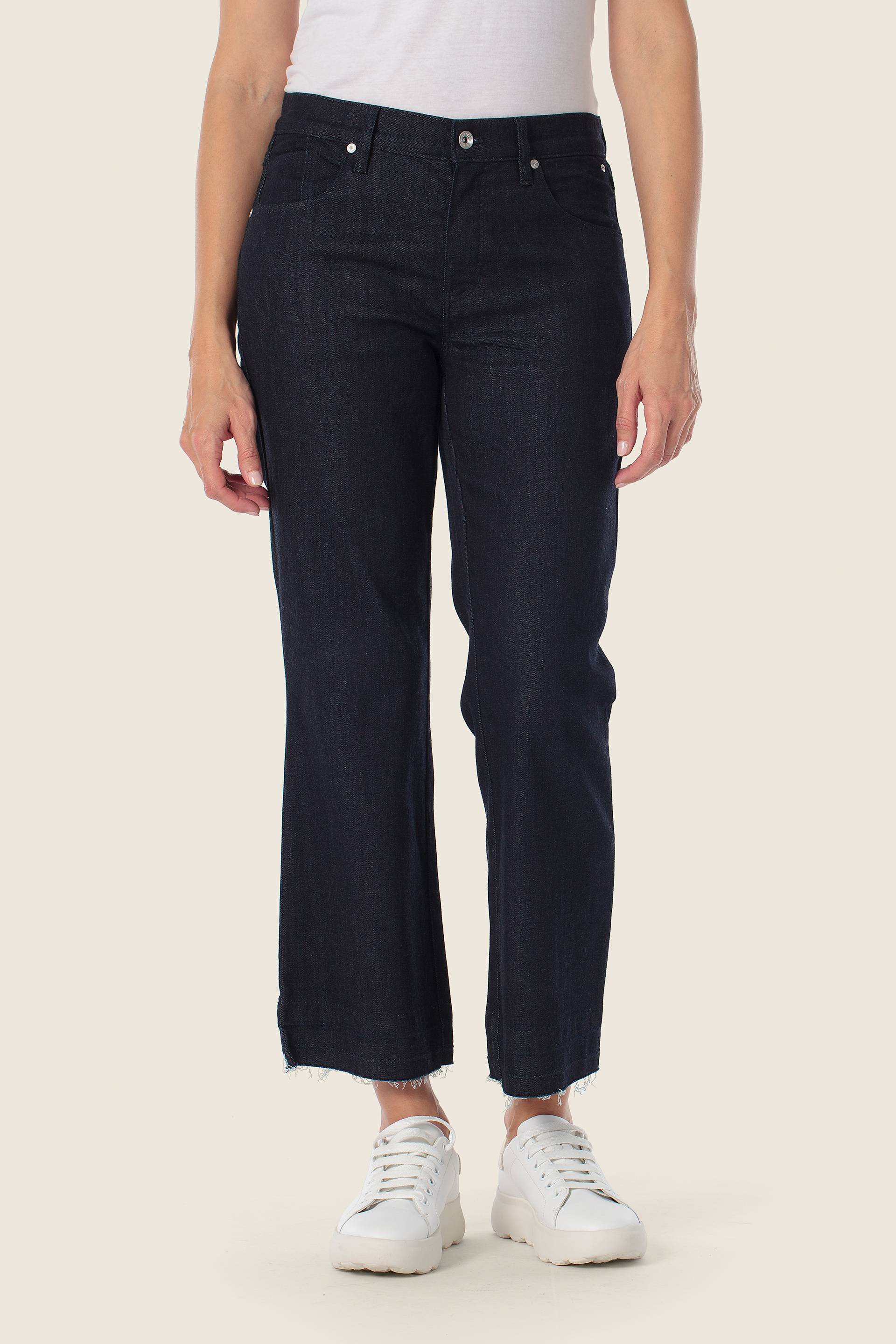 Stoffhose im Jeanslook und ausgefranstem Saum