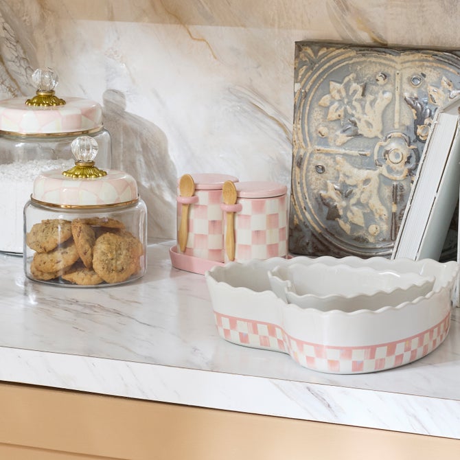 Rosy Check Farmhouse Canisters, Set of 2