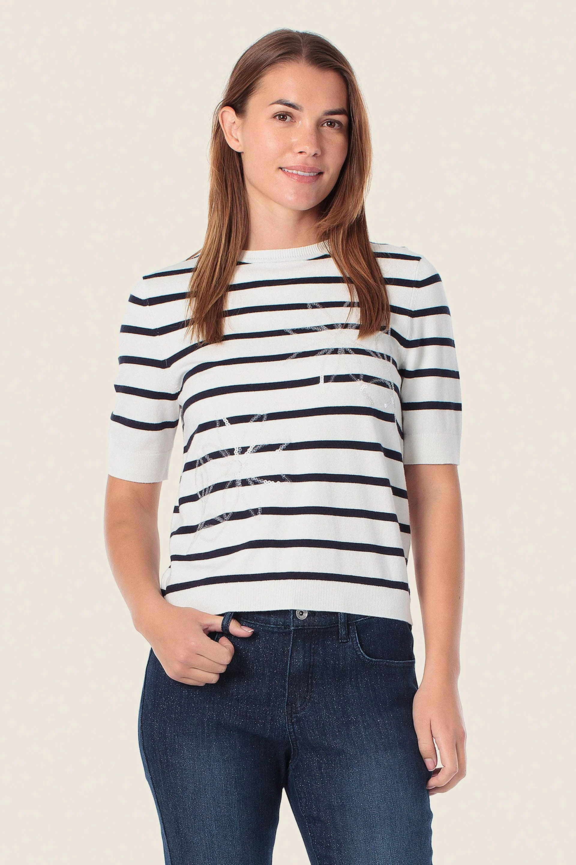 Pullover mit Streifen und Pailletten