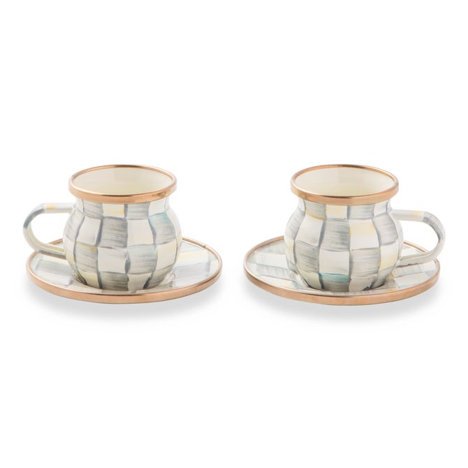 Sterling Check Espresso Cup & Saucer Set