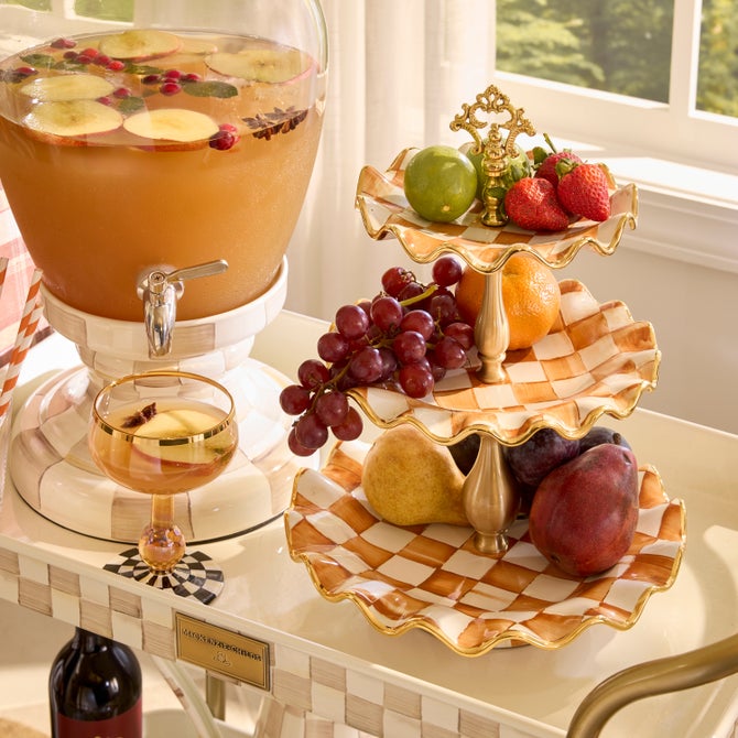 Ginger Check Ceramic Three Tier Sweet Stand