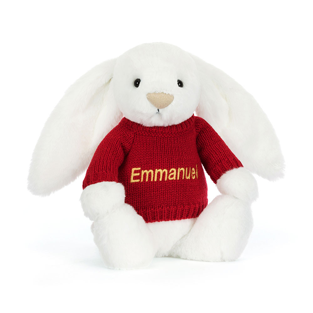 Bashful Luxe Bunny Luna With Personalised Red Jumper