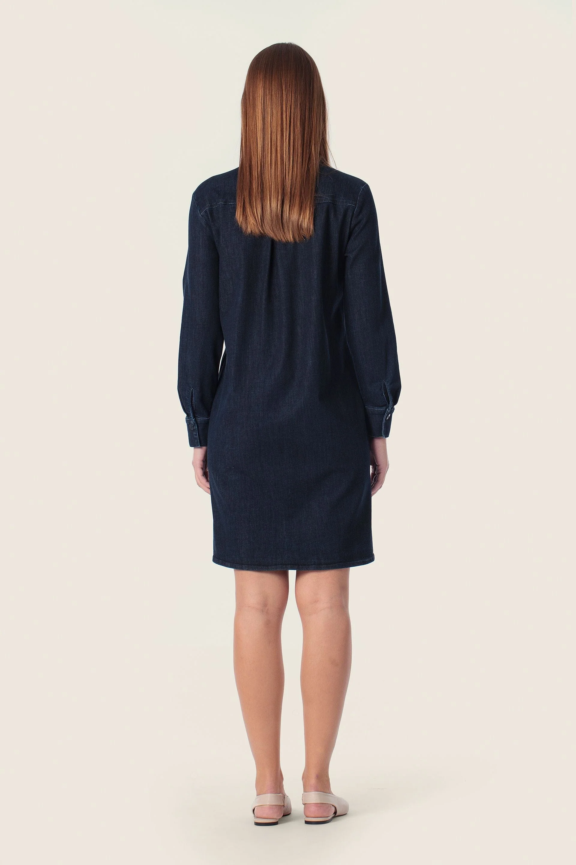 Denim Hemdblusenkleid Kragen Baumwolle Blau