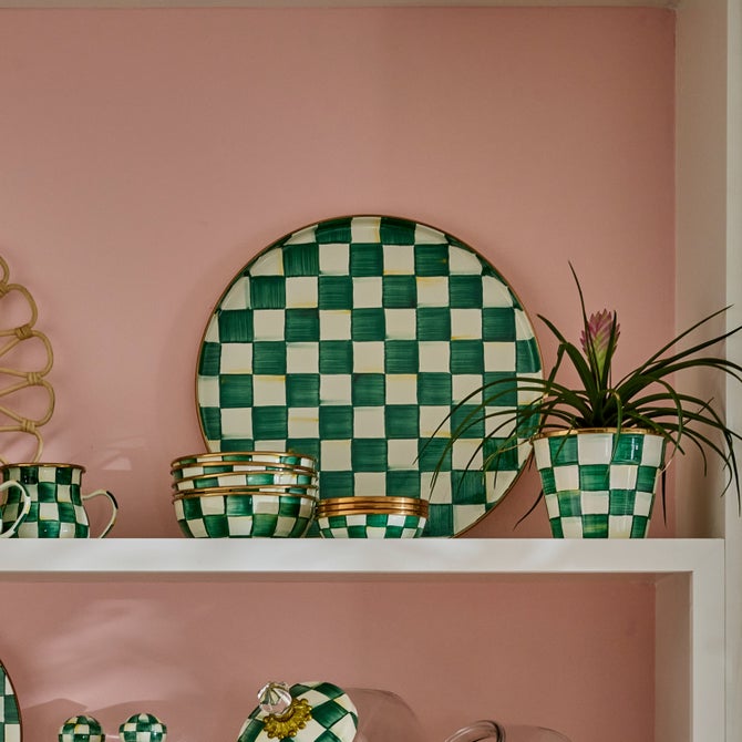 Check Enamel Serving Platter