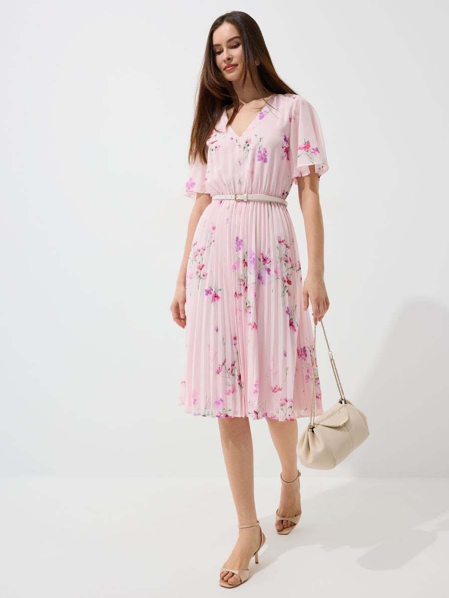 Plisowana sukienka midi w kwiaty