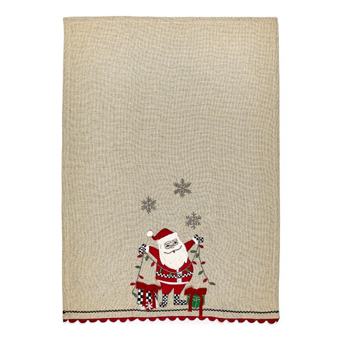 Santa with Tree Lights Embroidered Dish Towels, Set of 2