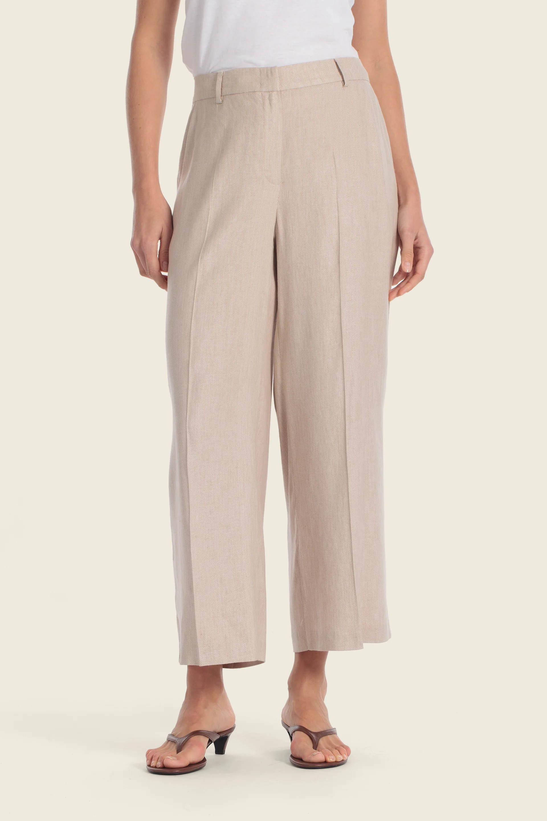 Chino-Hose mit weitem Bein aus Leinenmischgewebe