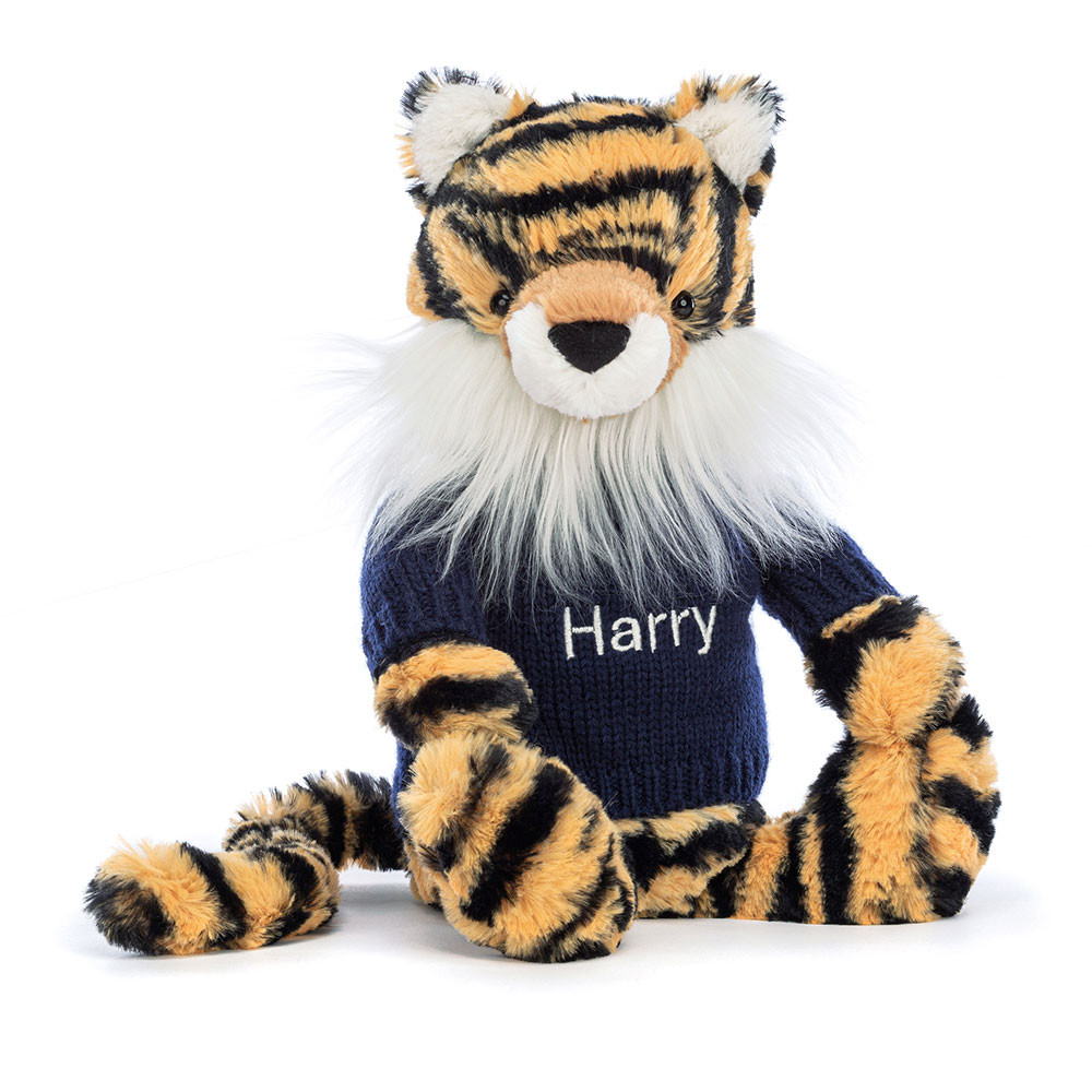 Bashful Tiger With Personalised Navy Jumper