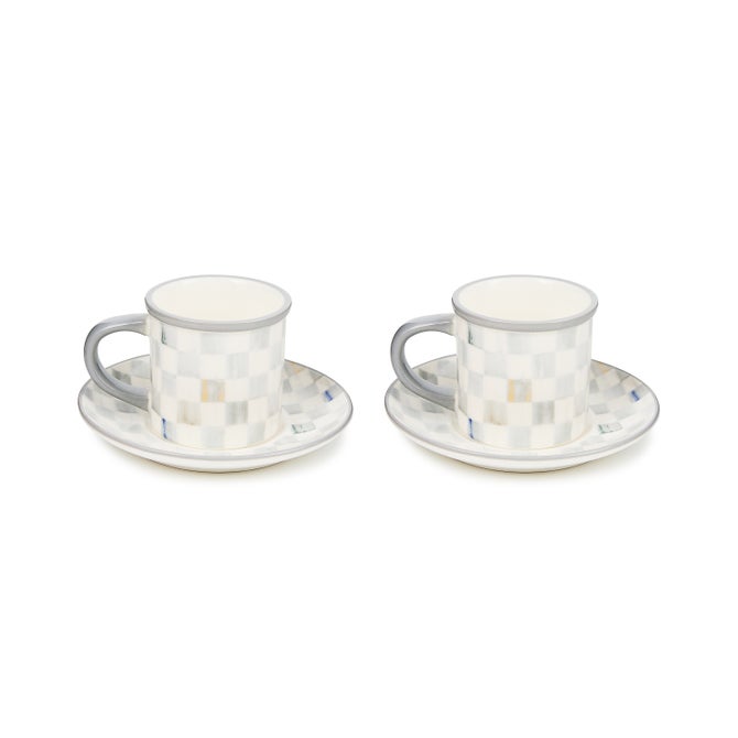 Sterling Check Espresso Cup & Saucer, Set of 2