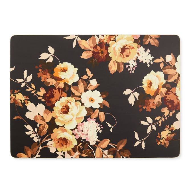 Mocha Wild Rose Cork Back Placemats, Set of 4