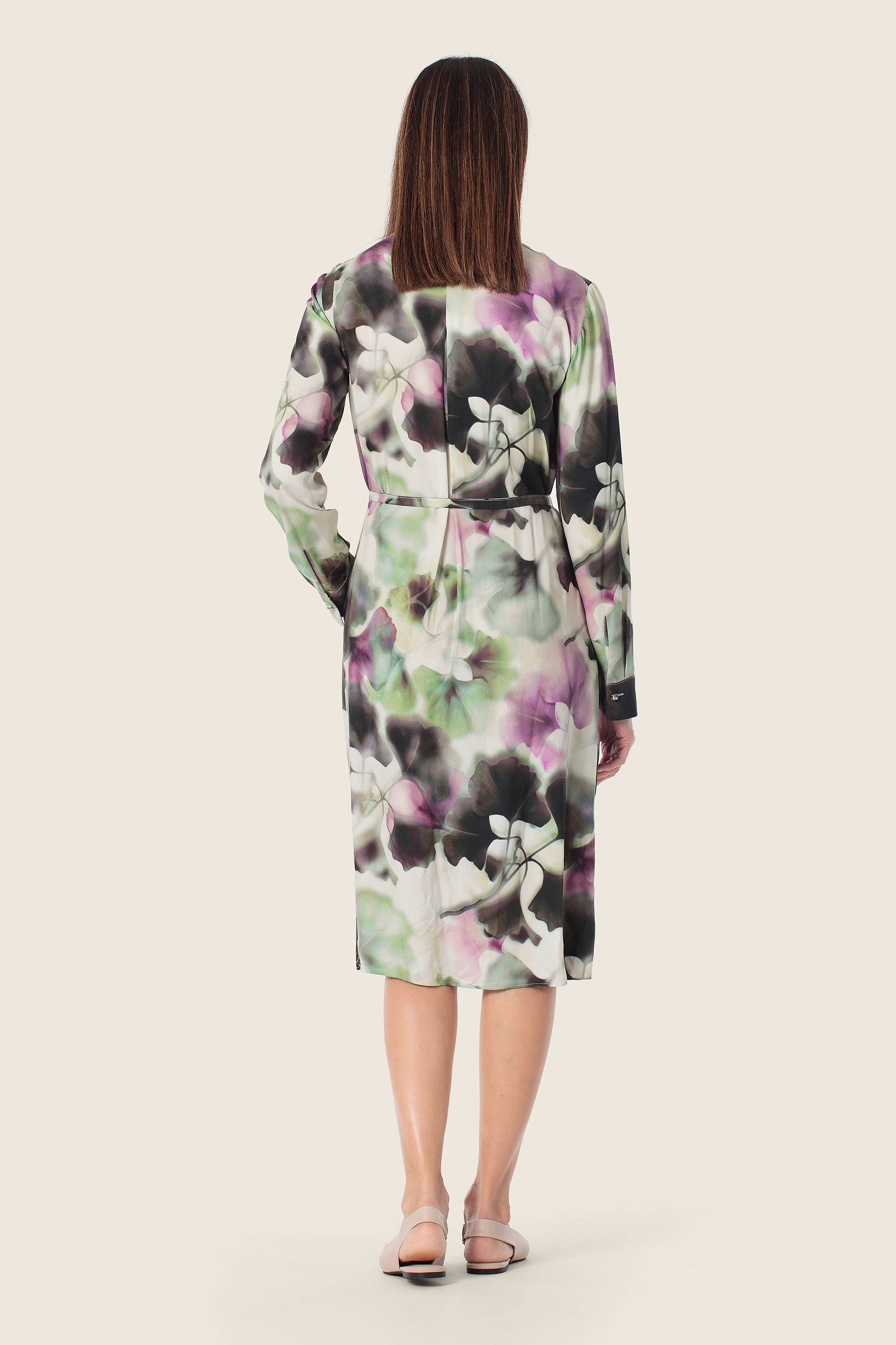 Langarmkleid mit abstraktem Blumen-Muster